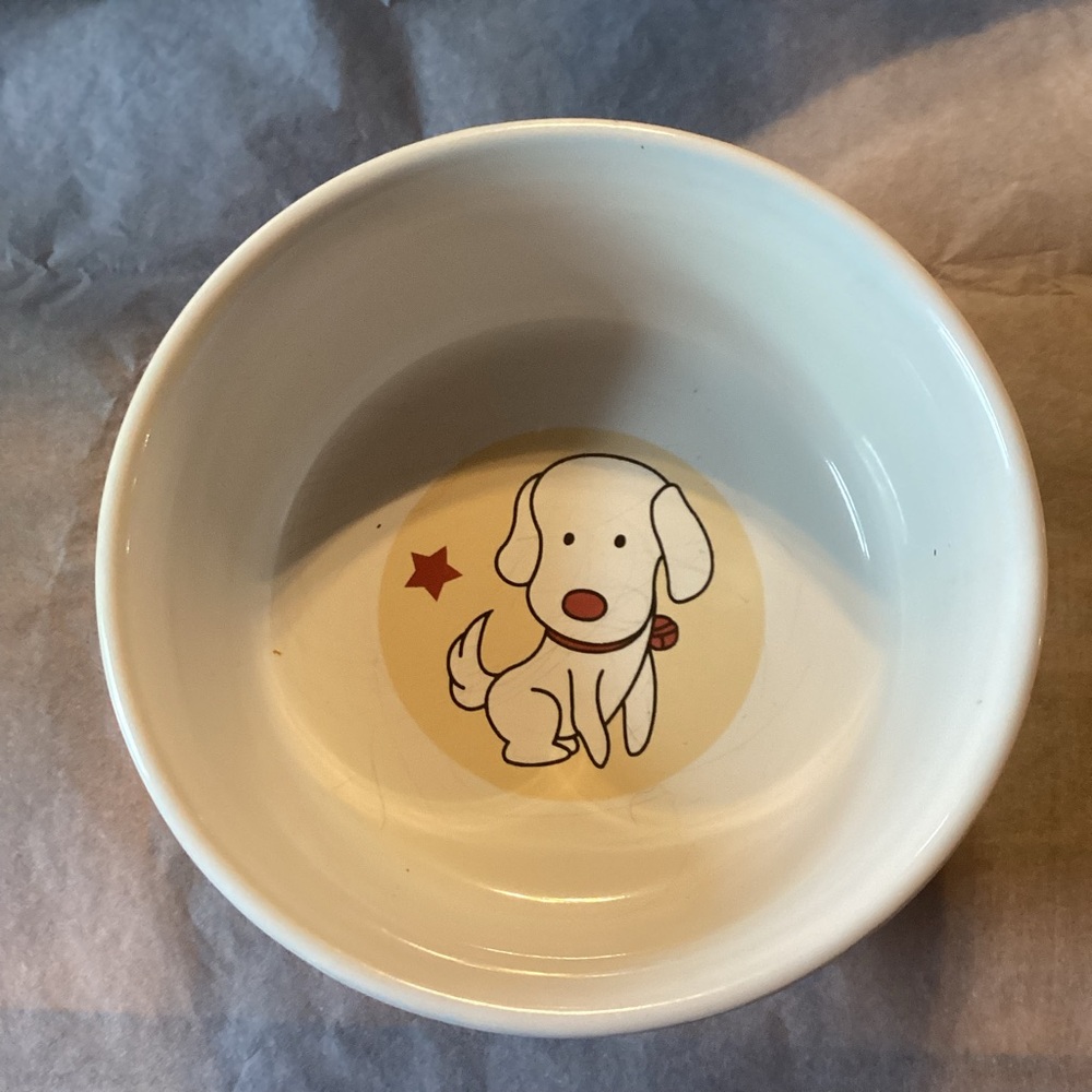 Target Dog Bowl - red and tan stripes, cute dog drawing